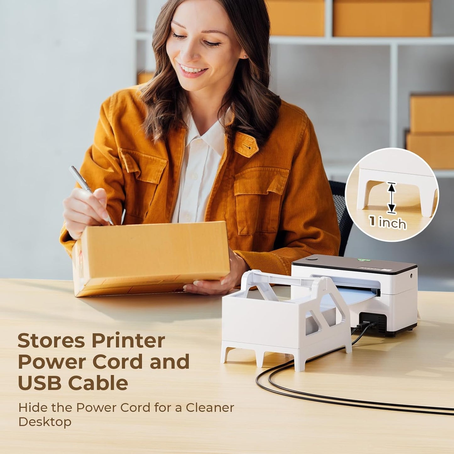 MUNBYN Label Holder for Rolls and Fan-Fold Labels, Thermal Sticker Roll Holder for Desktop Thermal Printer Shipping Supplies Industrial Paper, White