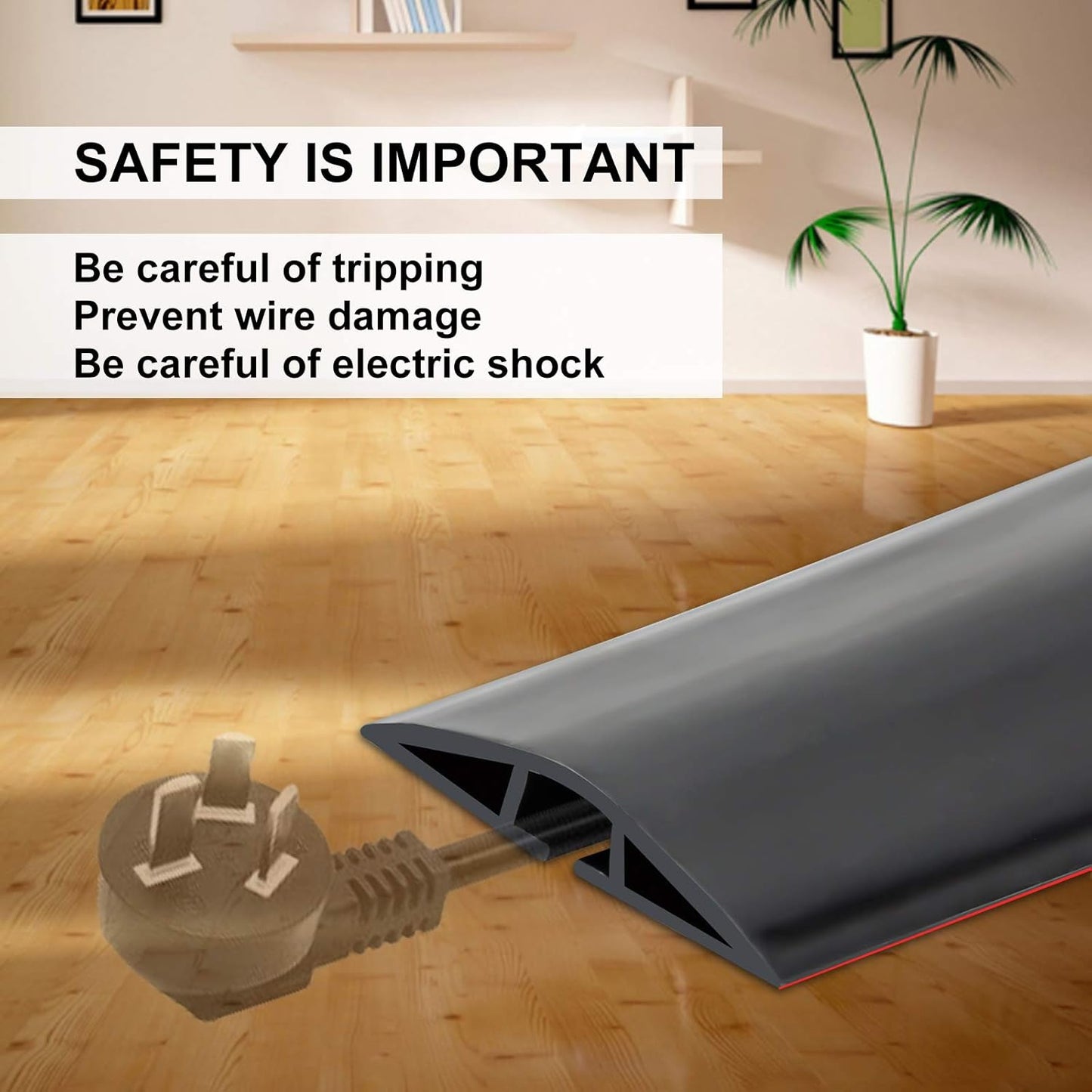 10Ft Floor Cord Cover Silicone Cable Protector Easy to Install Wire Organizer and Hider Ideal Extension Cord Cover for Home, Office, Garage (Black-10Ft)