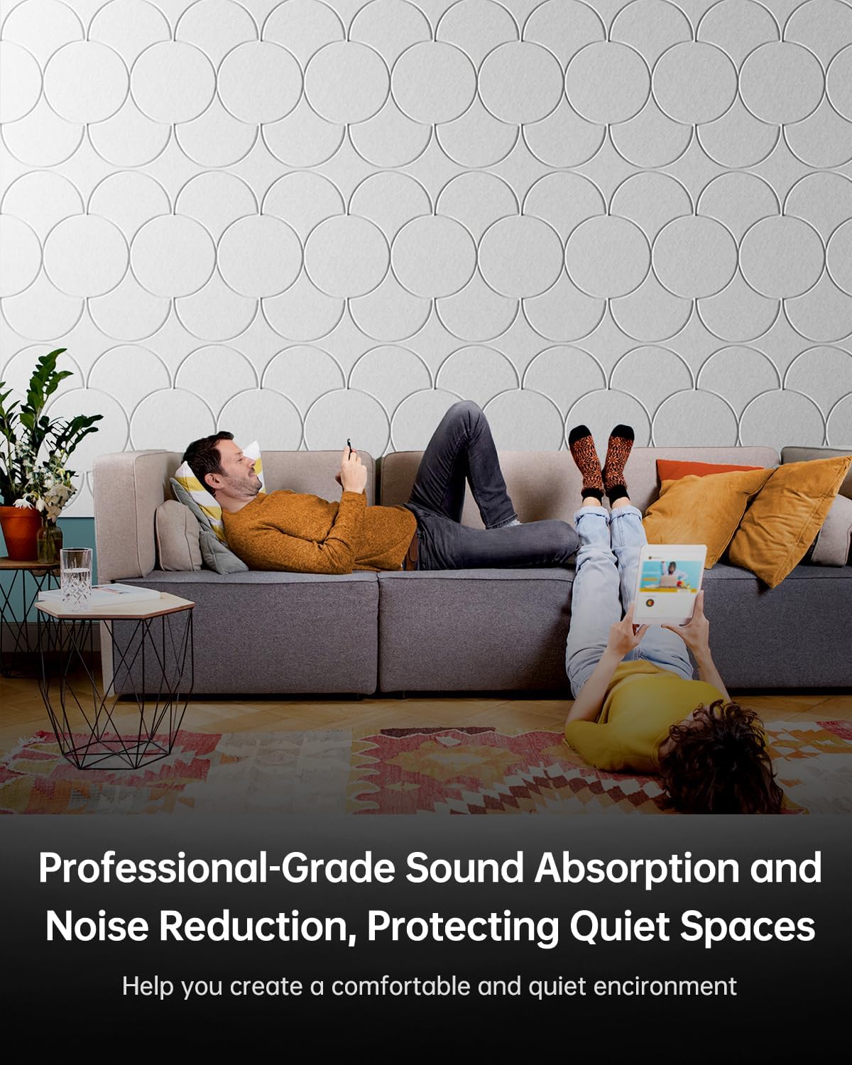 Soundsbay 12-Pack Acoustic Panels Self-Adhesive, 10.6lb/ft³ High Density Soundproof Wall Panels, 12" X 12" Acoustic Wall Panels for Door, Ceiling, Home Office, White