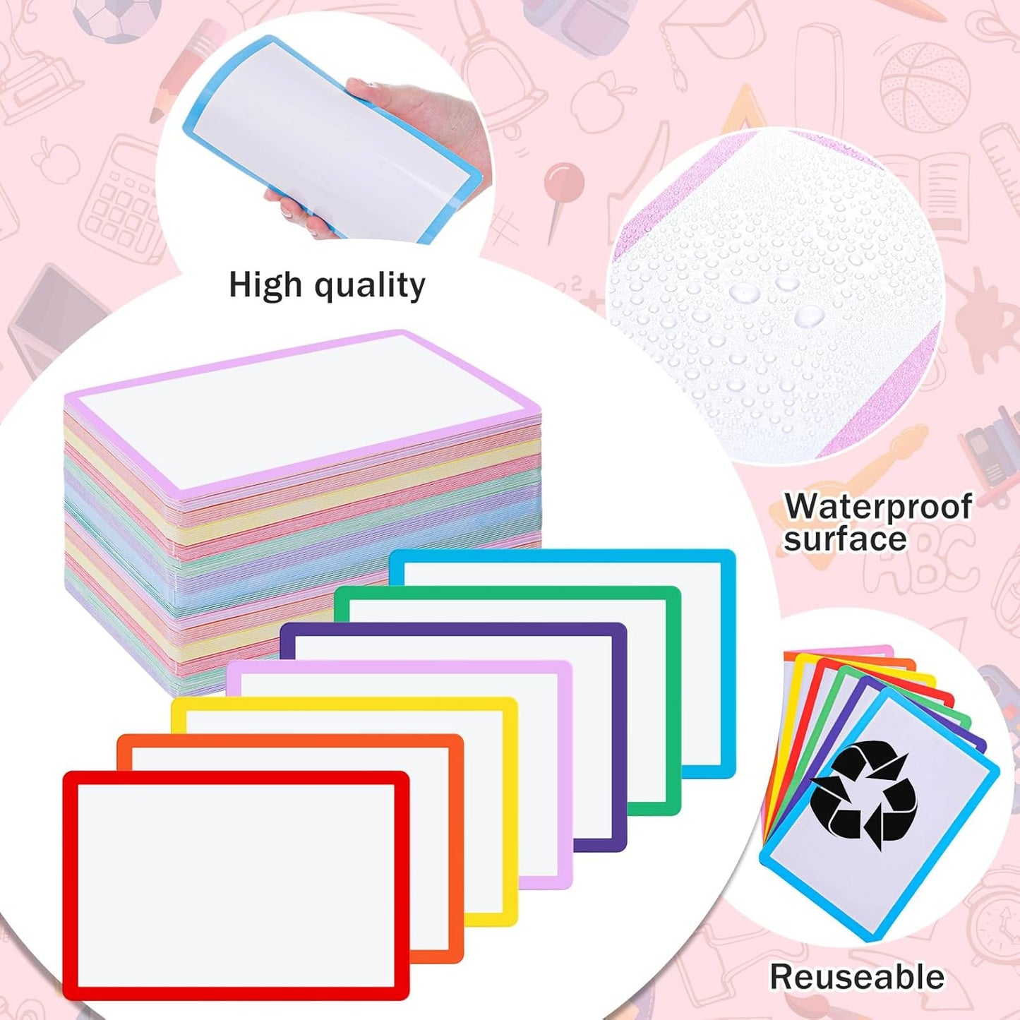 Harloon 100 Pcs Dry Erase Index Cards 4 x 6 Inch Laminated Reusable Dry Erase Note Cards Sheets for Office to Do List (Multicolored)