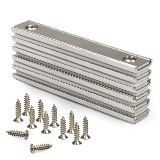 Heavy Duty Rectangular Countersunk Magnets Strips,Rare Earth Cabinet Magnetic Bar,Extra Thin Strong Neodymium Magnets for Wall Mounting (6 Pack, Sliver)