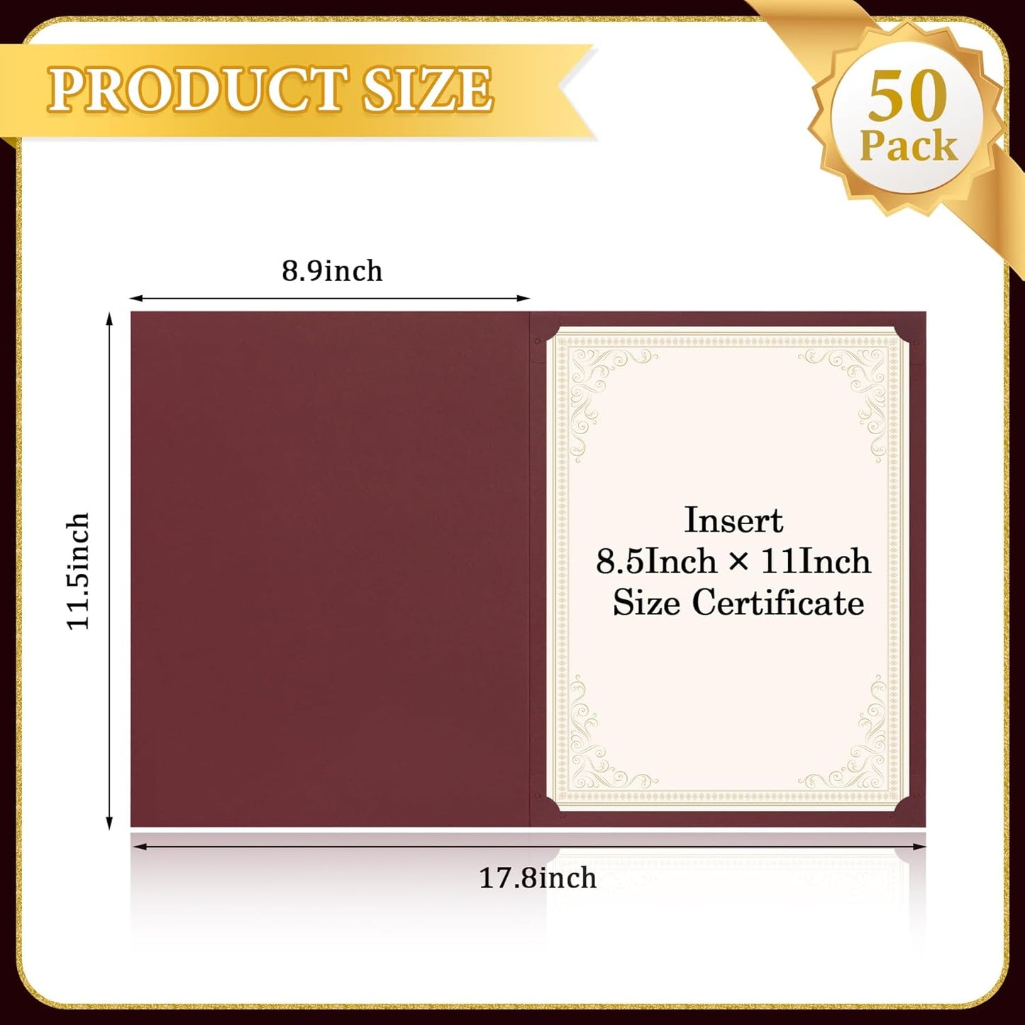 Ndsox 50 Packs Burgundy Certificate Holders, Graduation Diploma Holders, 350GSM, Diploma Covers with Gold Foil Border for Letter Size 8.5" x 11" Award Certificate Paper, Cardstocks and Documents