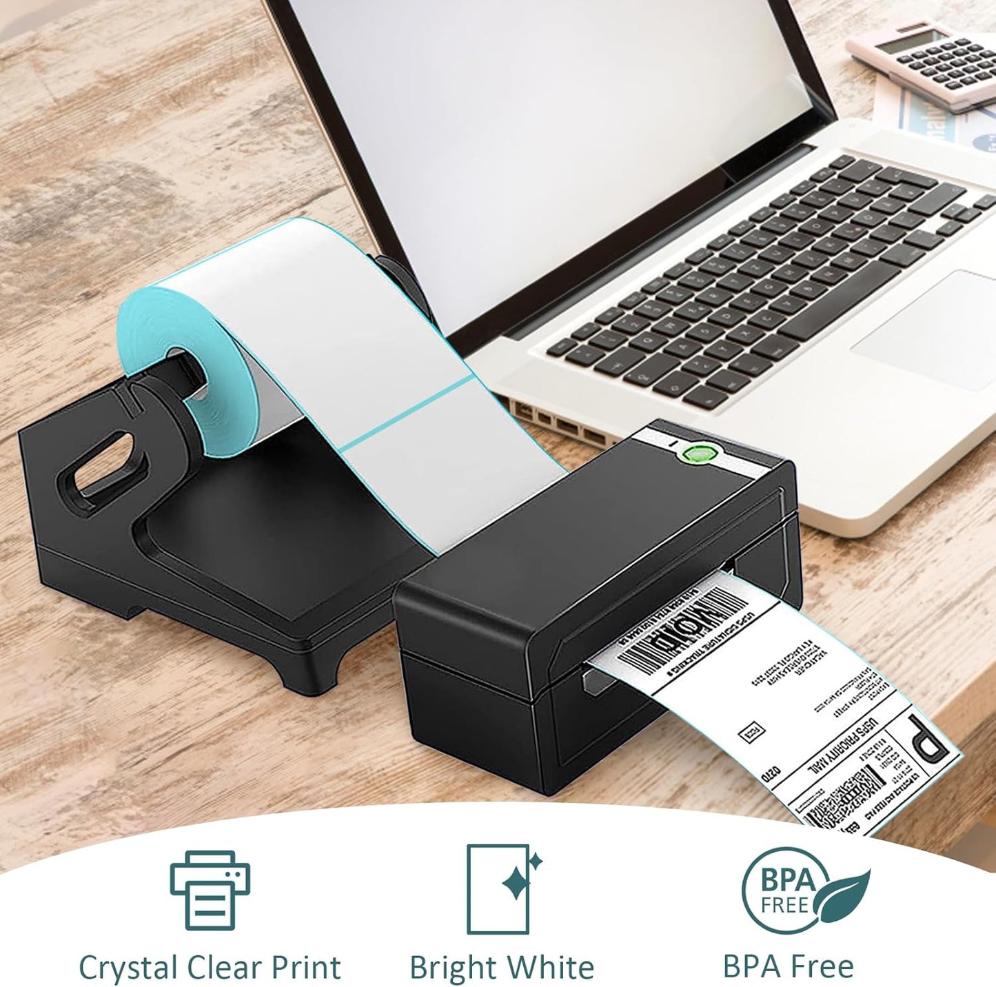 L LIKED 10 Rolls 4" x 6" Thermal Labels with 250 Labels/Roll - Compatible with Zebra & Rollo Printer Blank Direct Thermal Shipping Labels