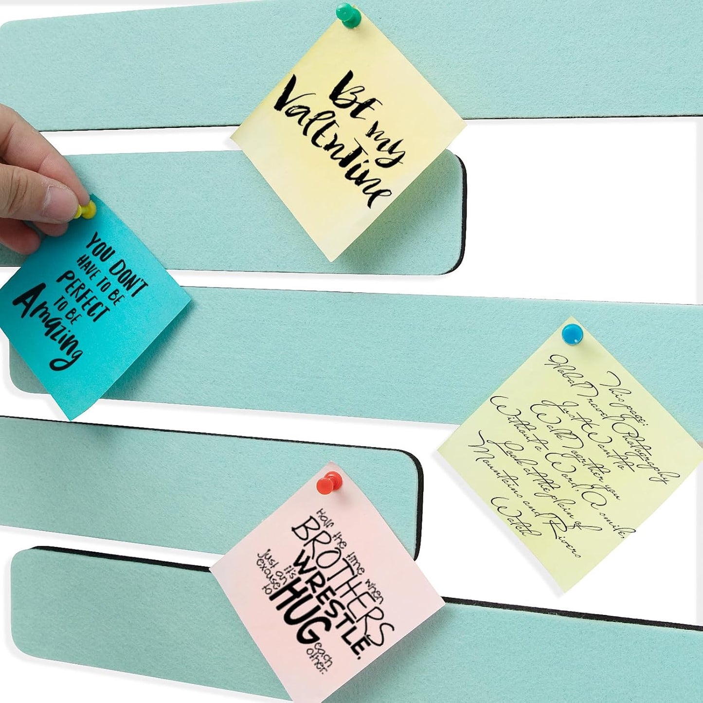 Felt Pin Board Bar Strips Bulletin Board for Bedrooms Offices Home Wall Decoration, Notice Board Self Adhesive Cork Board with 35 Push Pins for Paste Notes, Photos, Schedules (Light Blue)