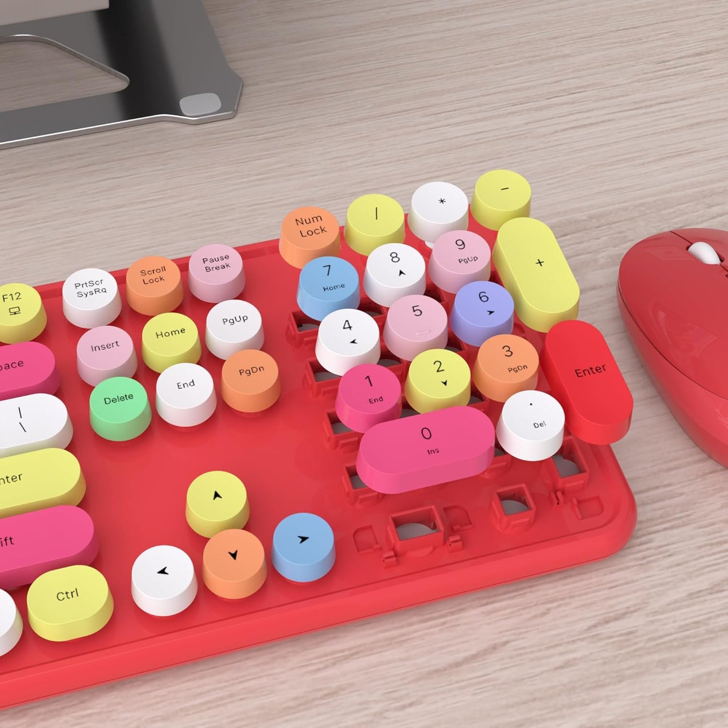 UBOTIE Colorful Computer Wireless Keyboard Mouse Combos, Typewriter Flexible Keys Office Full-Sized Keyboard, 2.4GHz Dropout-Free Connection and Optical Mouse (Red-Polychrome)