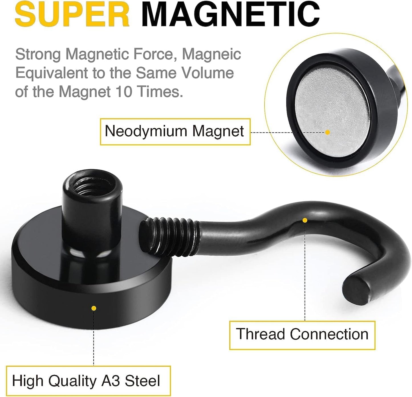 DIYMAG Magnetic Hooks, 30Lbs Strong Heavy Duty Cruise Magnet S-Hooks for Classroom, Fridge, Hanging, Cabins, Grill, Kitchen, Garage, Workplace and Office Etc, (500Pack-Black),Screw in Hook