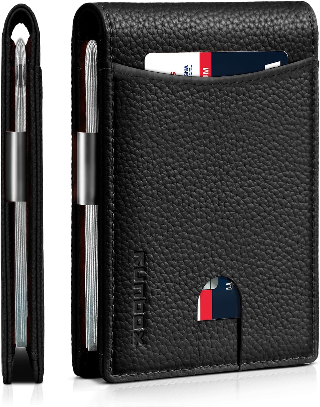 RUNBOX Money Clip Slim Wallets for Men RFID Blocking 11 Card Holder Minimalist Small Leather Bifold Men's Front Pocket Wallet Gift Box