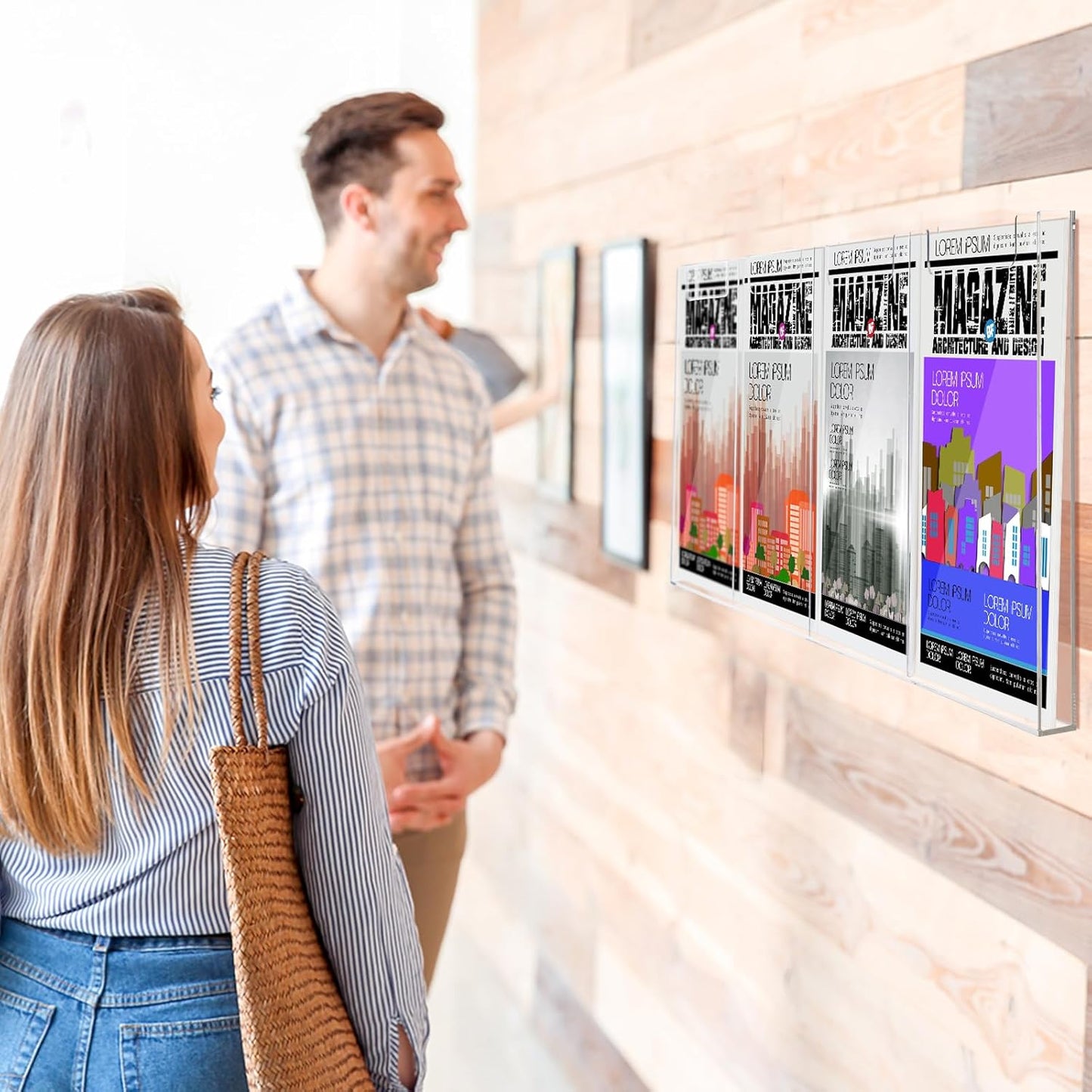 Barydat Acrylic Brochure Holder, 8.5 x 11 Inch Flyer Magazine Display Wall Mount Pamphlet Rack Clear Plastic Brochure Stand Literature Holder for Office Classroom Home (4 Pockets)