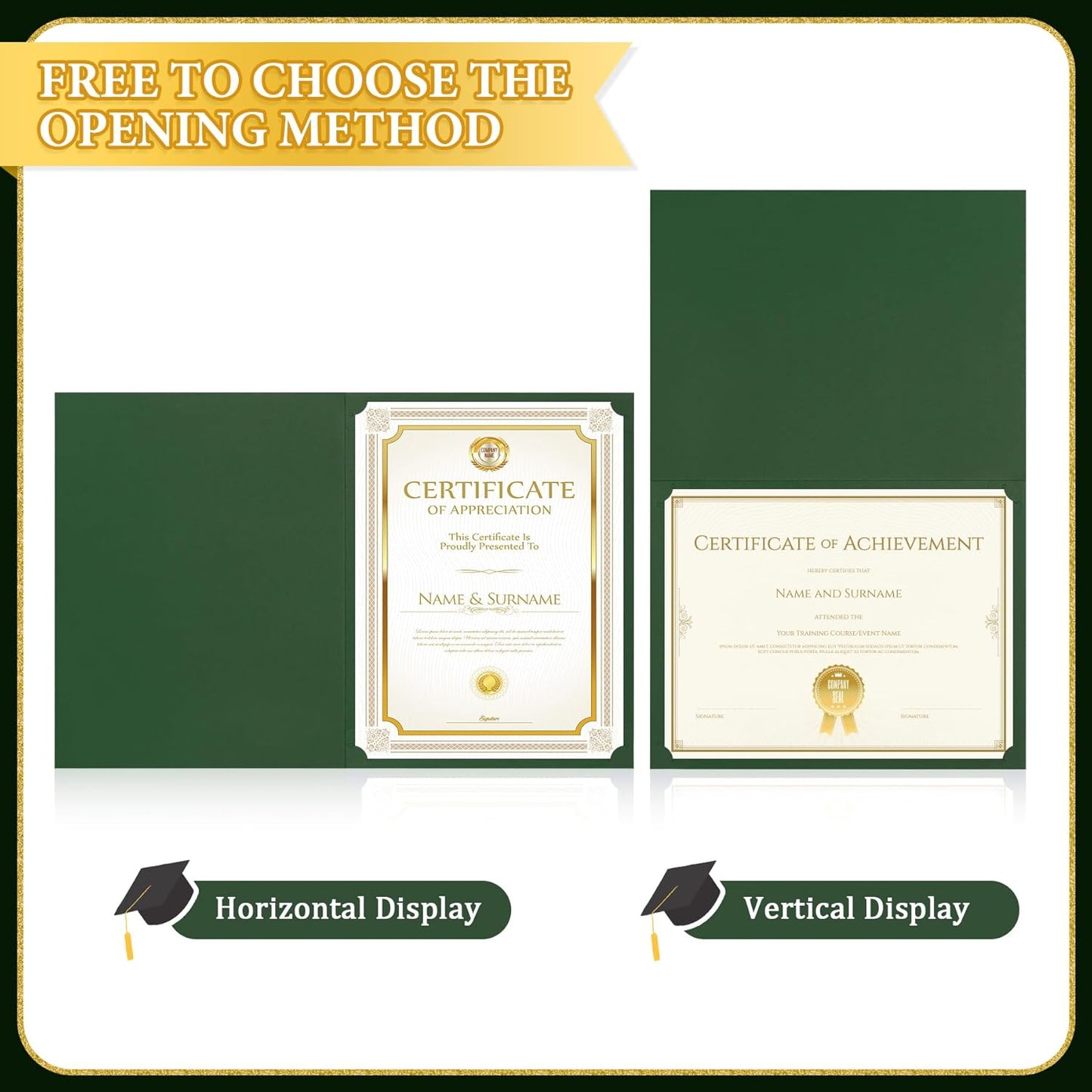 Ndsox 30 Packs Green Certificate Holders, Graduation Diploma Holders, 350GSM, Diploma Covers with Gold Foil Border for Letter Size 8.5" x 11" Award Certificate Paper, Cardstocks and Documents