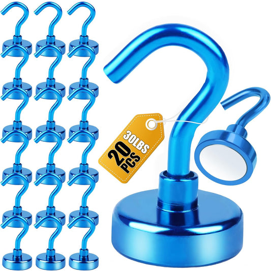 DIYMAG Magnetic Hooks, 30Lbs Strong Heavy Duty Cruise Magnet S-Hooks for Classroom, Fridge, Hanging, Cabins, Grill, Kitchen, Garage, Workplace and Office Etc, (20 Pack-Blue)