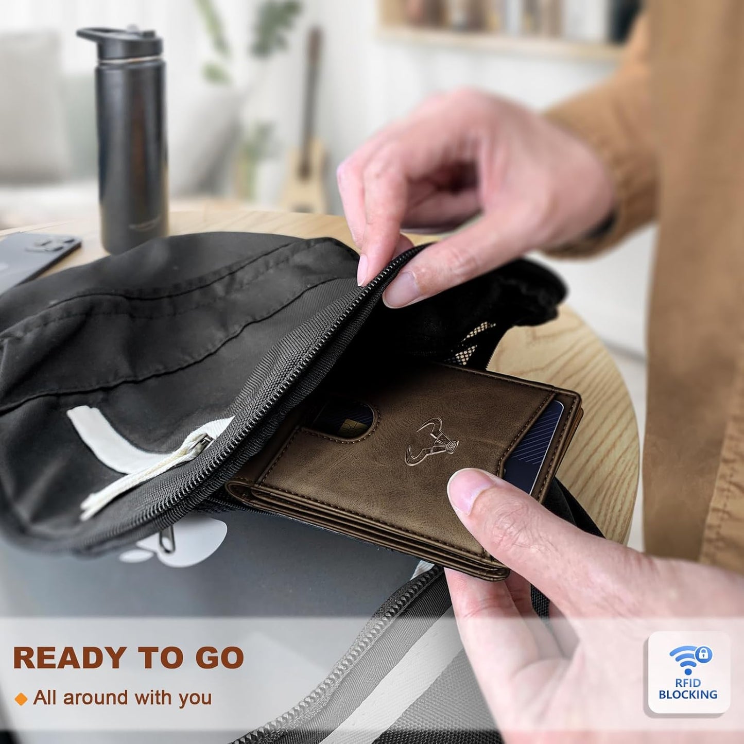 BULLIANT Men Wallet, Slim Leather Wallet Front Pocket Card Holder Gift For Men 11 Slots RFID Blocking