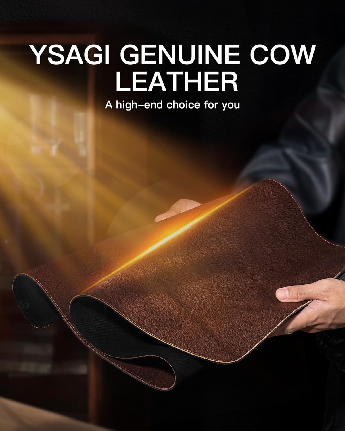 YSAGi Genuine Leather Desk Mat, 35.4"X17" Office Desk Pad, Thick Premium Table Pad with Stitched Line, Non-Slip Laptop Writing Pad with Rubber Base (Dark Brown, 35.4"x17")