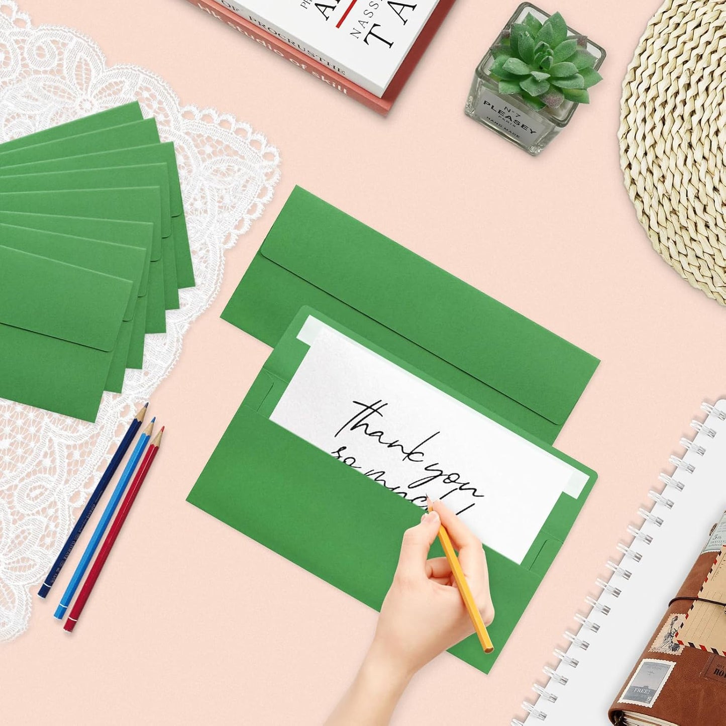 50 Pack #10 Business Envelopes, Green Standard Envelopes Self Seal, Letter Size Mailing Envelopes for Checks Letters Invoices Statements Birthday Graduation Wedding, 4 1/8 x 9 1/2 Inch