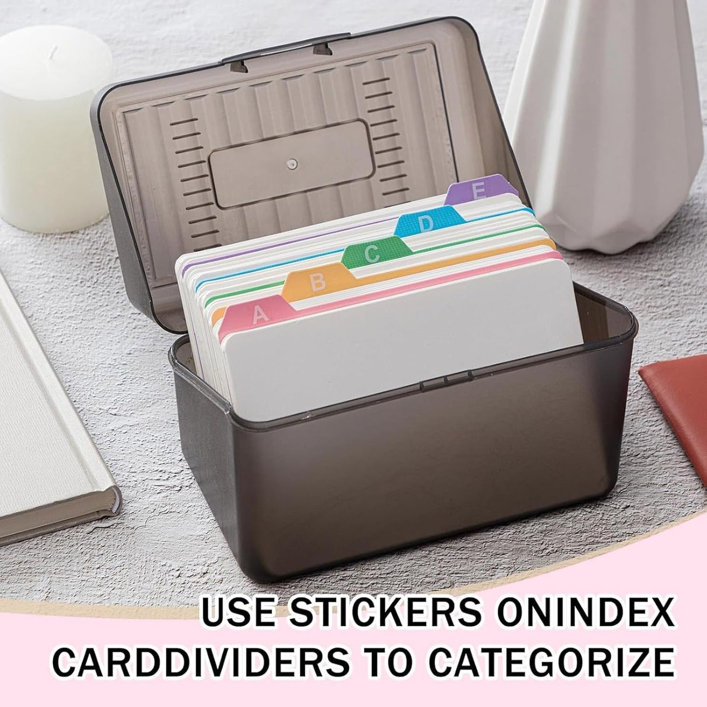 Harloon 52 Pcs Dry Erase Index Card Guide Set Include 50 Index Card Dividers 2 Number Alphabet Sticker with Tabs Photo Dividers for Office Business Back to School Supplies(4 x 6 Inch,Candy)