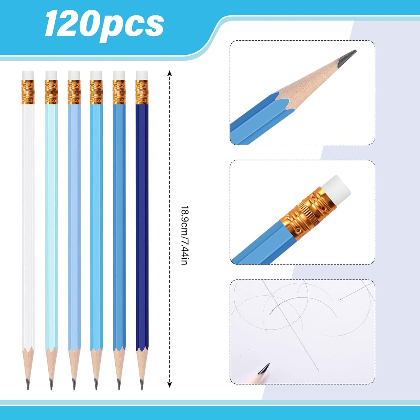 TecUnite 120 Pcs #2 HB Pencils with Eraser No 2 Unsharpened Wooden Hexagonal Pencils for Adults Gifts for School Exam art Learning Office Sketching(Blue Green Series)