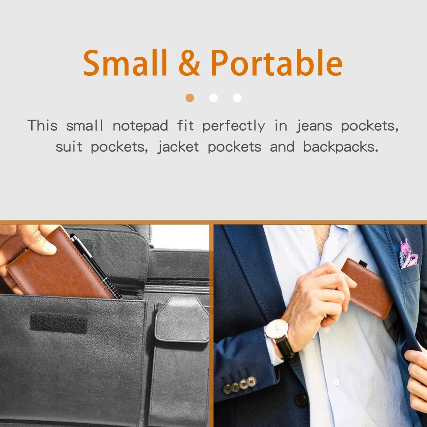 Xhwykzz 7 Pcs Small Pocket Notepad Holder Set, Pocket Notebook with pen for offices, schools, restaurants (Brown)