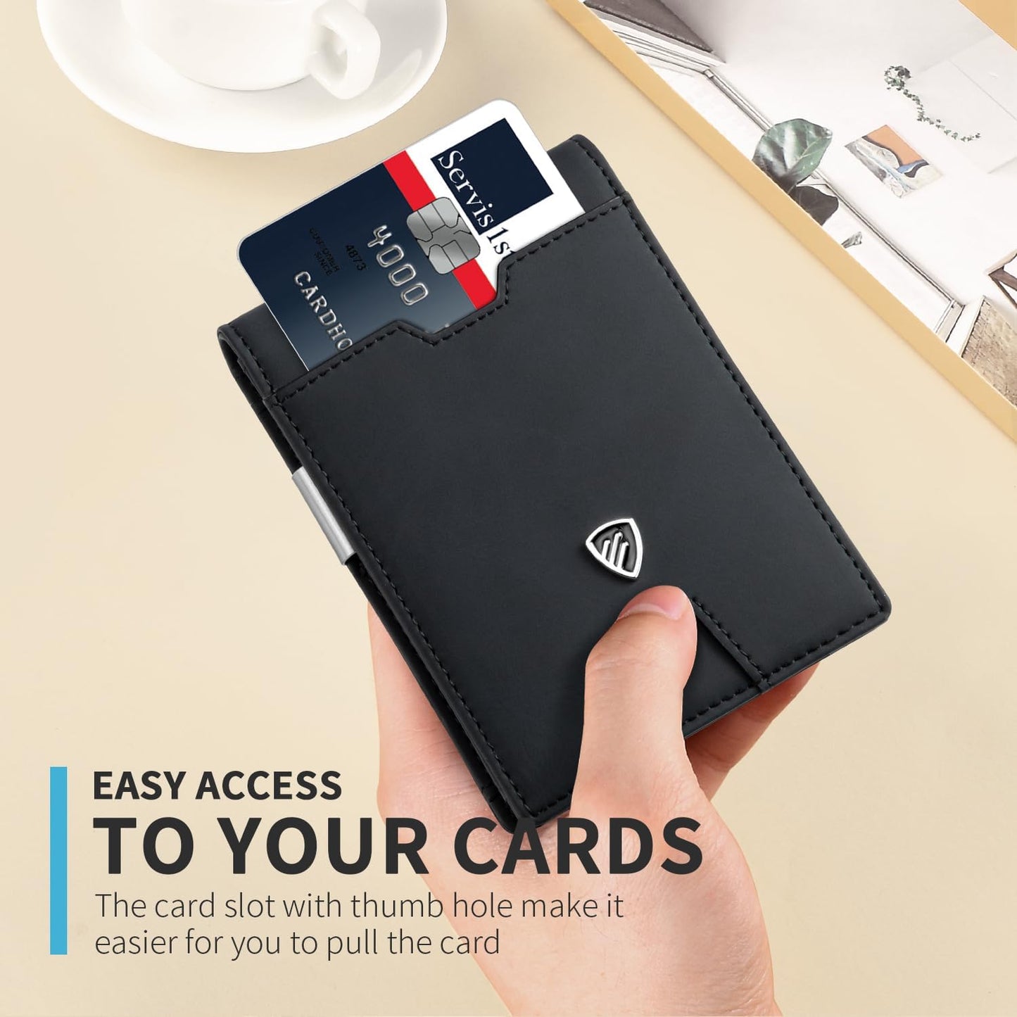 RUNBOX Mens Slim Wallet with Money Clip RFID Blocking Bifold Credit Card Holder for Men with Gift Box