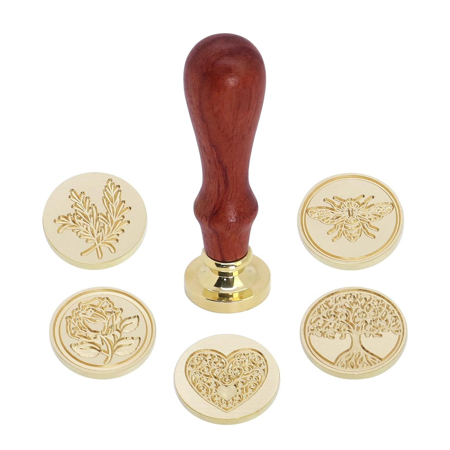SWANGSA Wax Seal Stamp Set, Vintage 6 Pieces Sealing Wax Stamp Heads and 1 Wooden Handle for Weeding Invitations, Letters, Envelopes, Christmas (Tree of Life Set)