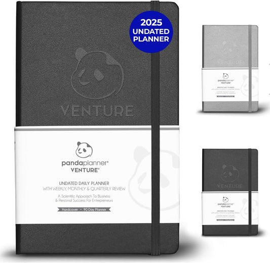 Panda Planner 2025-2026 Business Planner – Undated Daily Work Planner for Professionals & Entrepreneurs – 90 Day Organizer with Goals, KPI Tracker, Monthly Weekly Layout – Compact 8.25” x 5.75” (Black)