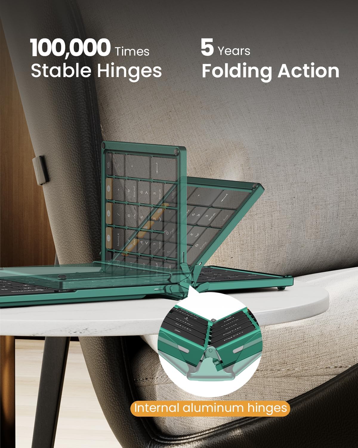 ProtoArc Foldable Keyboard and Mouse, XKM01 True Full-Size Folding Wireless Keyboard Mouse Combo for Business Travel, a Portable Office Suite On-The-Go, Compatible with Laptop iPad Tablet - Green