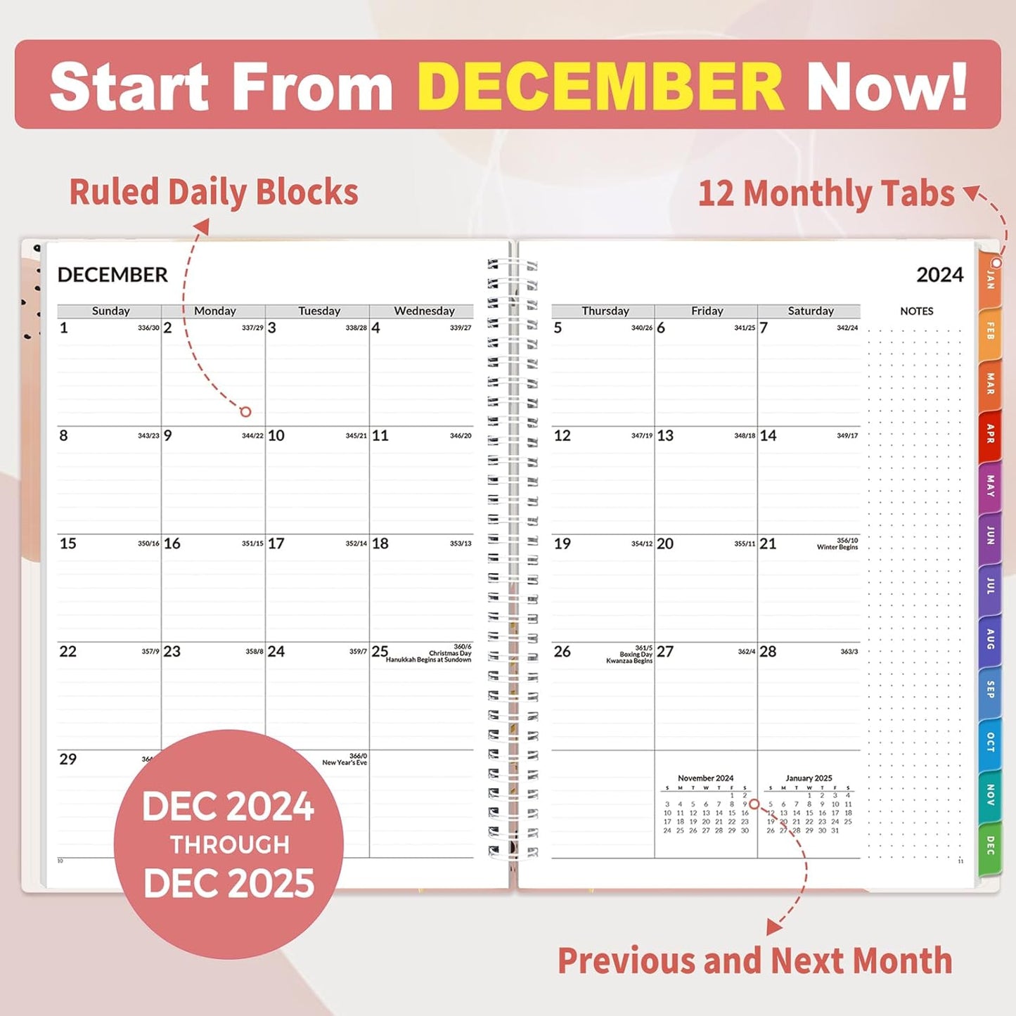 SUNEE 2026 Appointment Book, Quarter-Hourly, Weekly & Monthly - from January 2026 - December 2026, 8.5"x11" Weekly Planner, Flexible Cover, Note Pages, Pockets, Bookmark, Spiral Binding, Pink Breeze