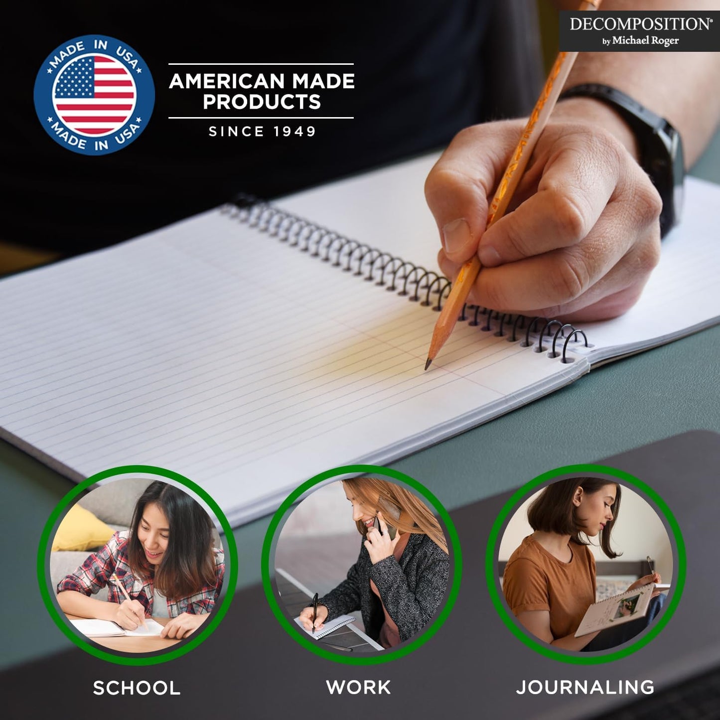 Decomposition 3-Pack Floral College Ruled Spiral Notebook - 9.75 x 7.5 Journal, 160 Lined Pages - 100% Recycled Paper - Notebooks for School Supplies, Home & Office - Made in USA