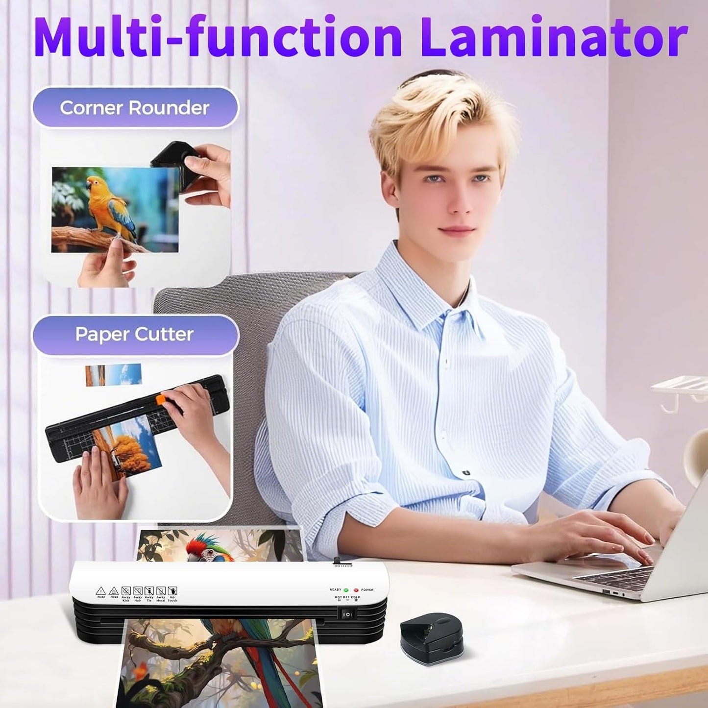 9 Inch Laminator Machine for Documents and Photos, 6 in1 A4 Thermal Laminator Machine with Never Jam Technology, 15 Laminating Sheets, Use for Home Office School