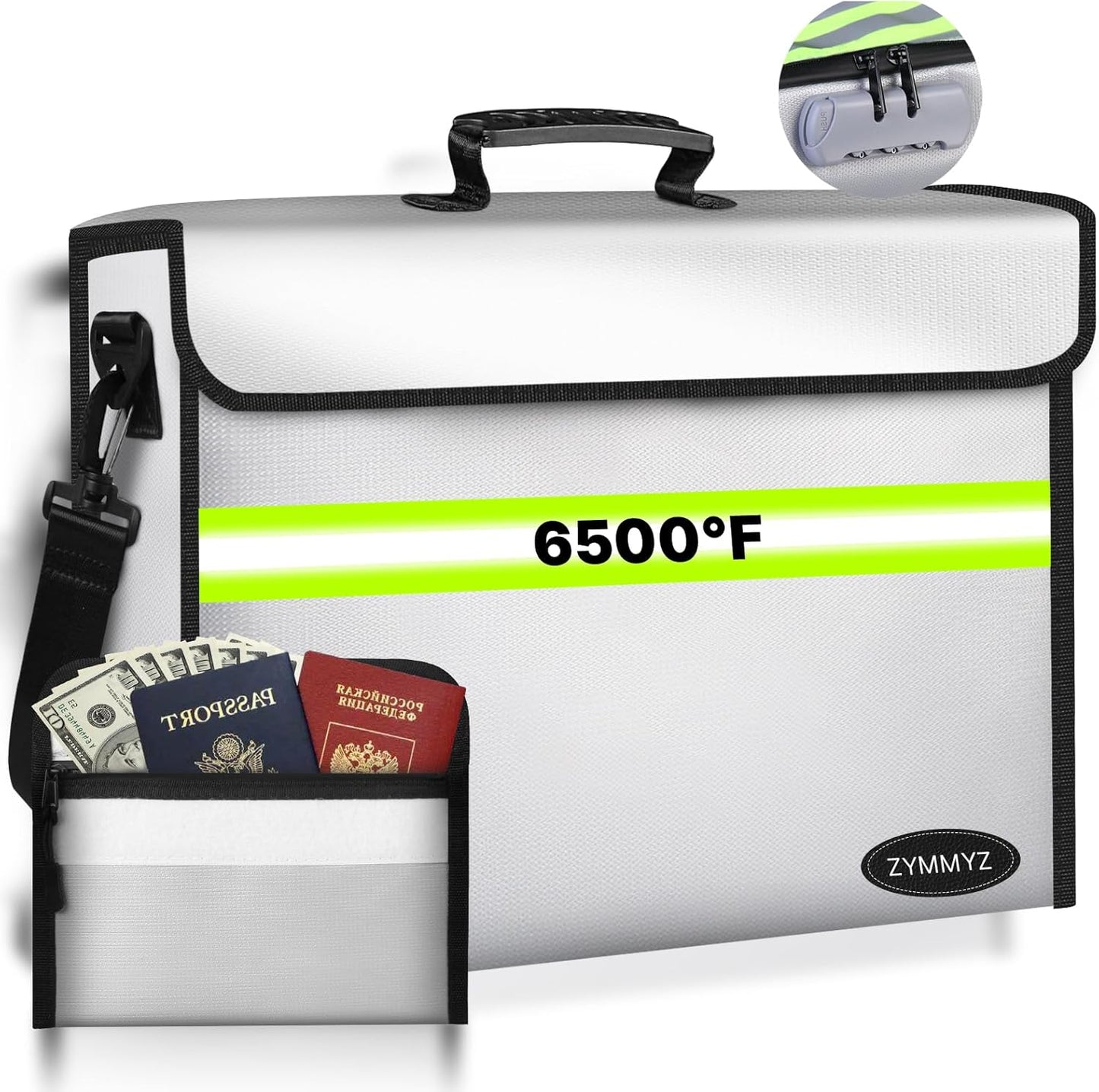 6500°F Large Fireproof Document Organizer with Lock,Upgraded 10 Layers Heat Insulated＆Waterproof Zipper,Removable Folder Layers/Wallet,Portable Home Travel for Documents(16.5x12.4x5.5 inches)