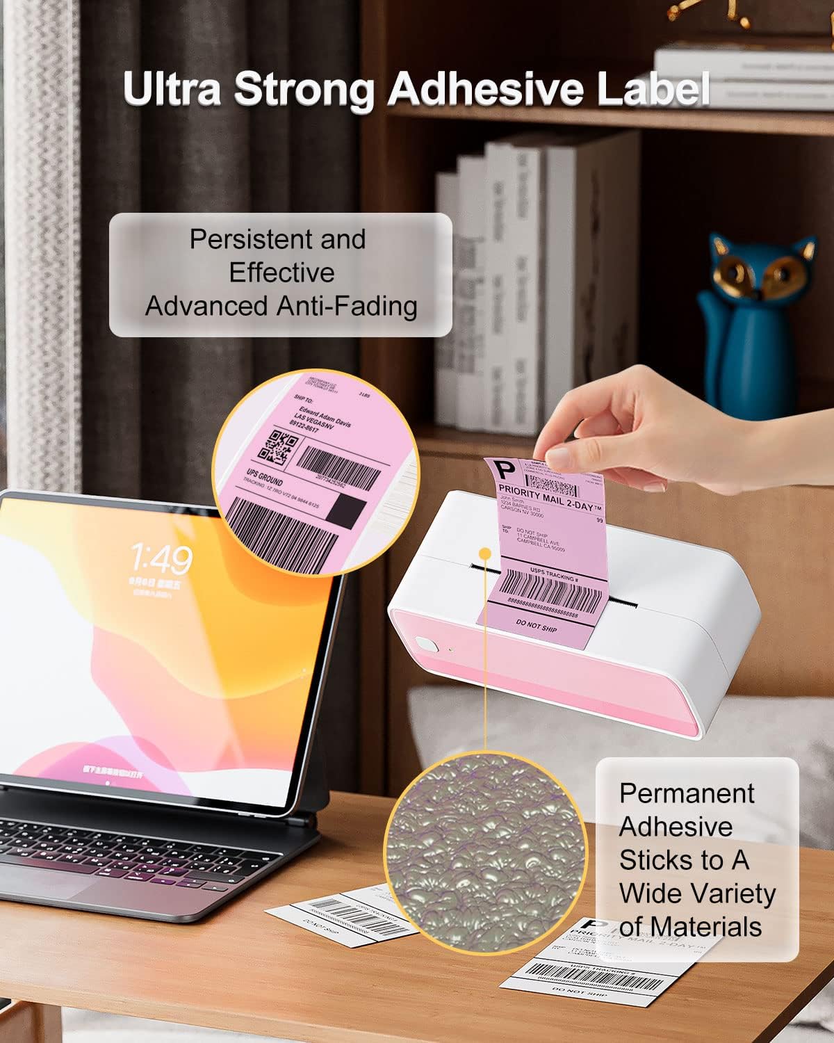 Phomemo 4x6 Thermal Label Printer Paper - 100 PCS Pink 4"x6" Fan-Fold Shipping Supplies Labels - Water/Oilproof Mailing Label - Permanent Adhesive Thermal Shipping Labels for Ship Packages