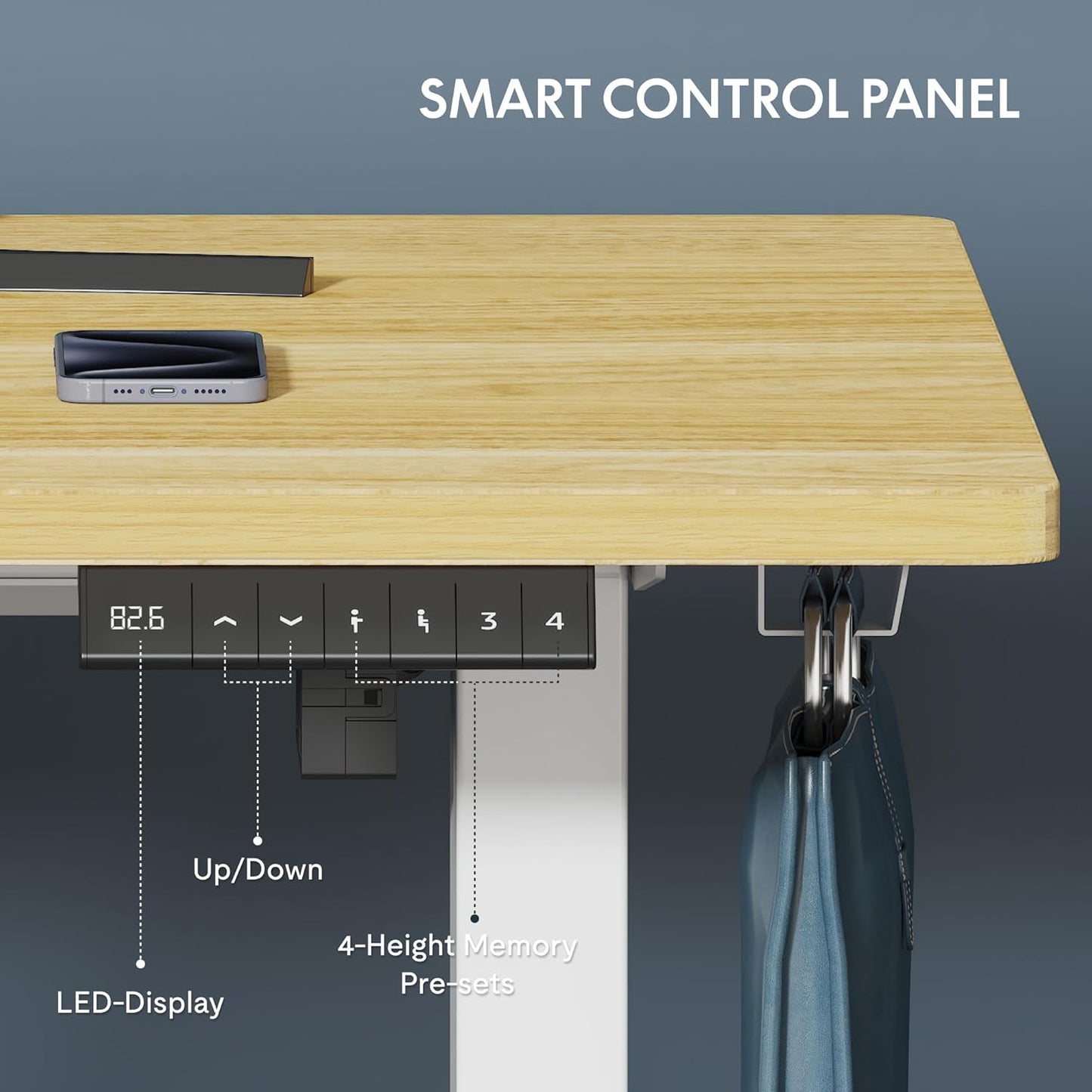 FLEXISPOT One-Piece Electric Standing Desk, 48 x 24 Inches Adjustable Desk with Seamless Desktop, Memory Controller Height Adjustment (White Frame + Maple Desktop, 2 Packages)