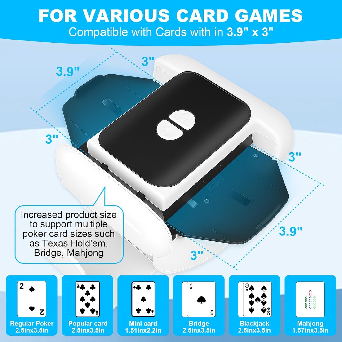 Card Shuffler - Rechargeable Low Noise Portable Automatic Shuffler for 1–2 Decks Compatible with UNO, Poker, Blackjack, Skip-Bo, Phase 10