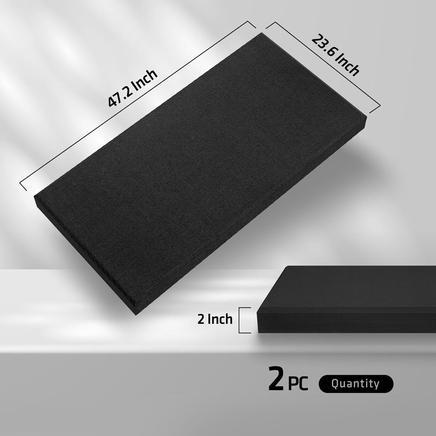 2” Thick Acoustic Panels with Hanging Hardware, 2 PCS 47.2” x 23.6” Fiberglass Sound Absorbing Panels for Home Theater Church Office Wall, Black