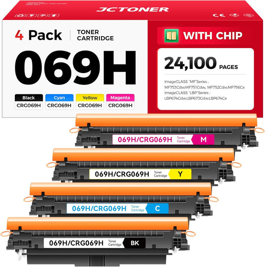 069H 069 Toner Cartridge Set 4-Pack MF753Cdw High Capacity Replacement for Canon 069H 069 Toner Compatible with Canon Color imageCLASS MF753Cdw MF751Cdw LBP674Cdw Printer Ink Black Cyan Magenta Yellow