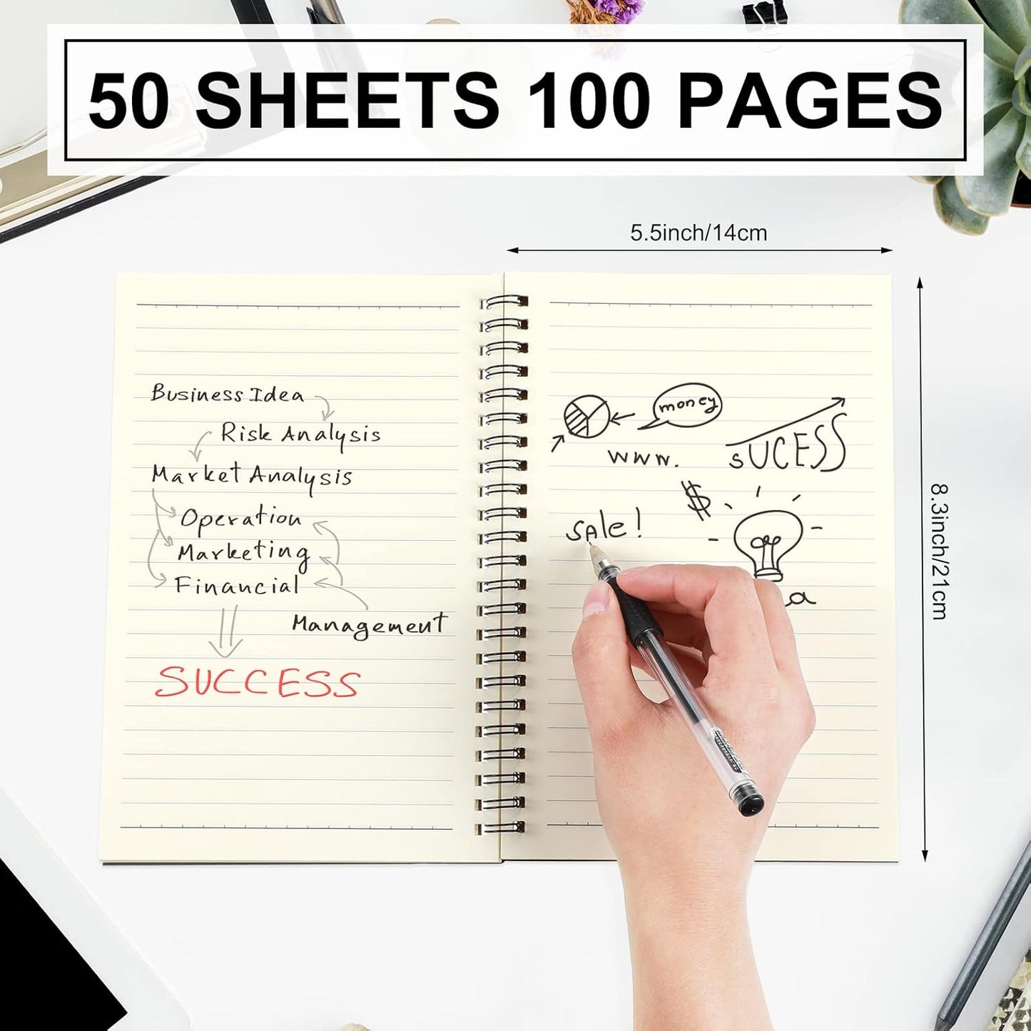 Yahenda Spiral Notebook Bulk A5 Journal Lined 8.3'' x 5.5'' Writing Composition Paper Small Notepad Subject Notebook for Students Office Business Back to School Supplies(Black,108 Pcs)