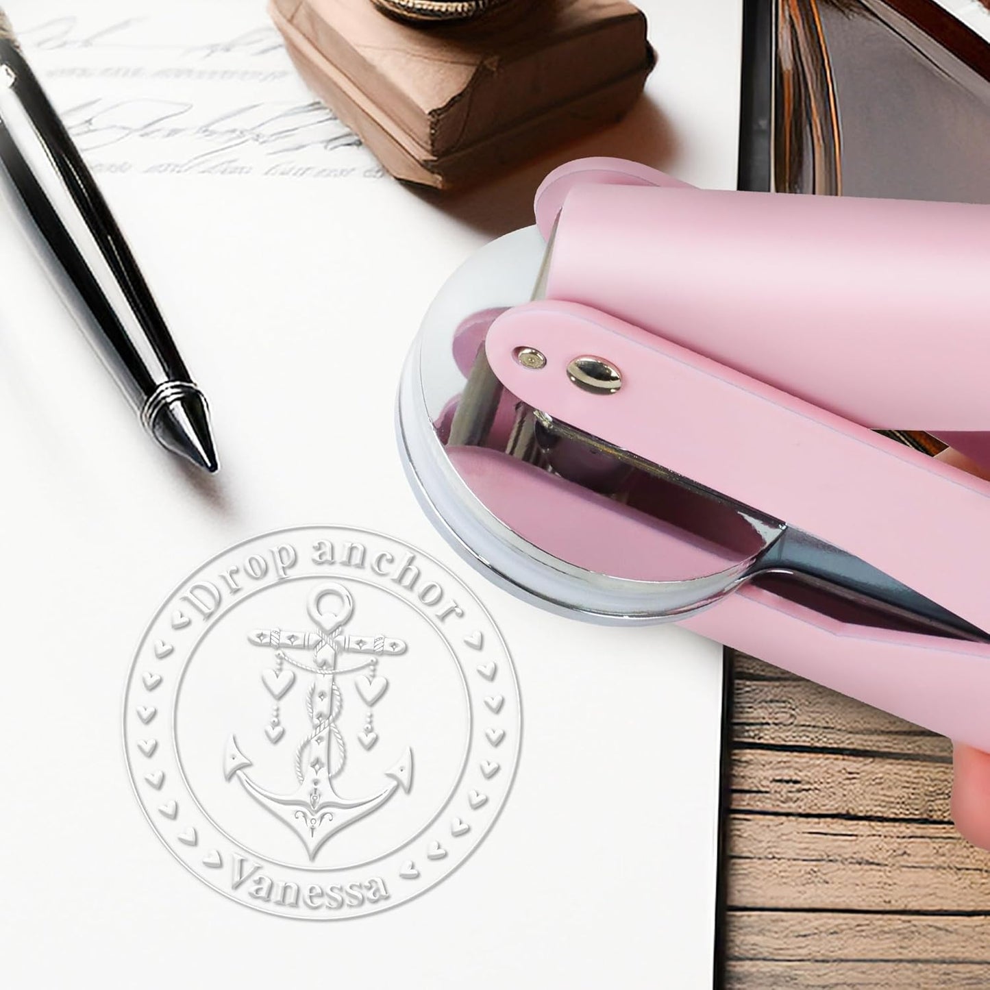 Book Embosser Custom Embosser Stamp with Your Name or Design Personalized Library Embosser Stamp Customized Books Business Cards Paper Documents Notebooks etc. (27)