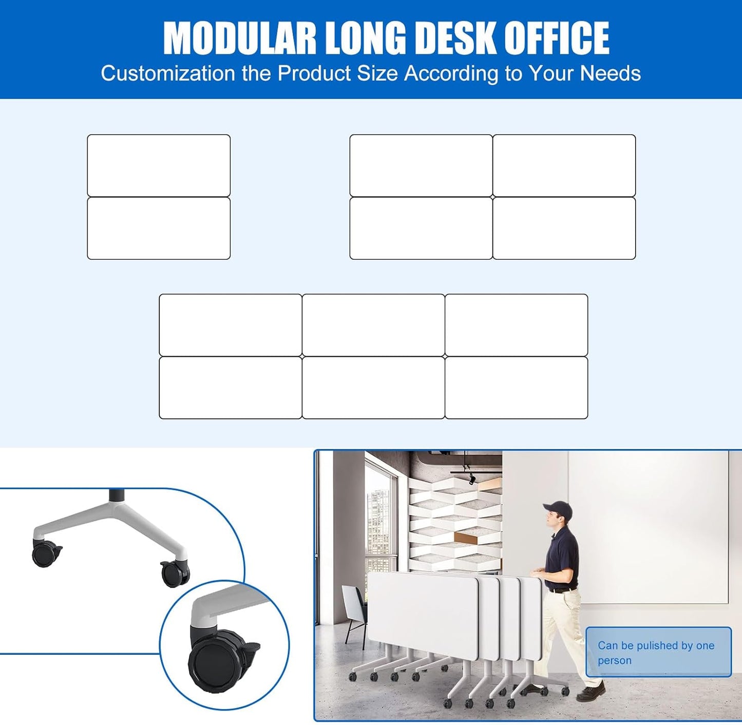 Conference Table, Folding Conference Desk Modern White, Seminar Table with Wheels, 2-10 People for Office, Meeting Break Room (2, 1915, 55IN)