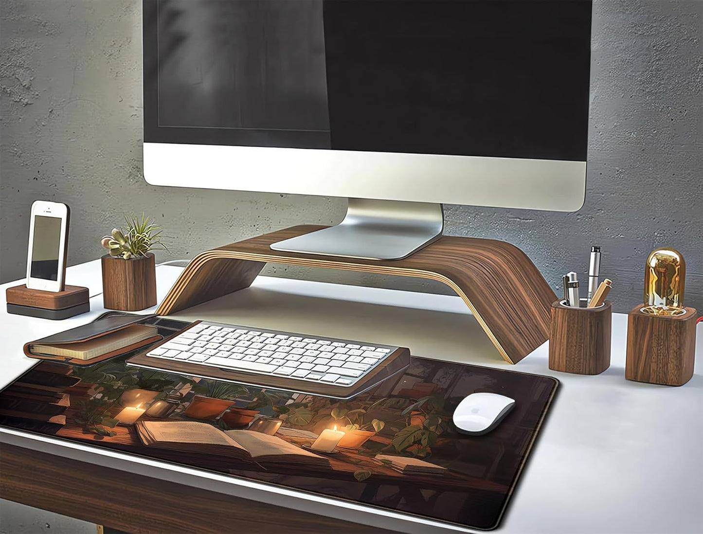 Cute Book Lover Desk Mat Dark Academia Mouse pad XXL Large Extended Mousepad Gaming Desk Pad with Stitched Edges, Cozy Lofi Deskmat Laptop Computer Keyboard and Mouse Mat Decor Pad, 31.5x15.7 in