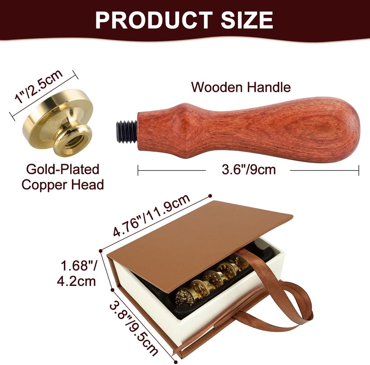 Yoption Wax Seal Stamp Gift Box Kit, 6 Pieces Blessing Sealing Wax Stamp Heads with 1 Wooden Hilt Set, Wax Stamp Kit for Envelopes Invitation Card Gift Decoration (Phrases Series)