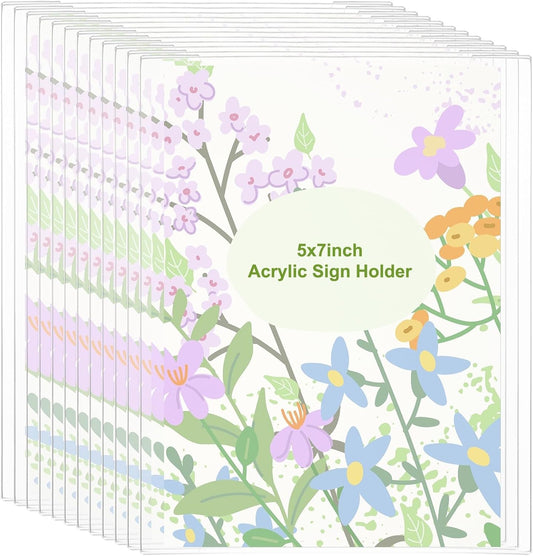PATIKIL Acrylic Sign Holder, 12 Pack 5x7 Wall Sign Paper Holder Clear Picture Frame with Double Side Adhesive Tape for Office Restaurant Memo Menu Guide, Horizontal