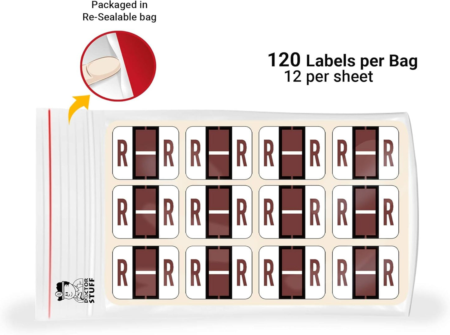 Doctor Stuff - File Folder Labels, Alphabet Letter R Stickers, Compatible with Smead BCCR/BCCS - TPAM Series Alpha Stickers Brown, 1" x 1-1/4", 120 Labels per Package