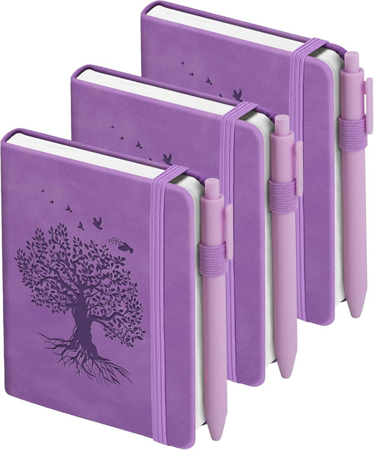 3 Pack Pocket Journaling Notebooks, A6 Small Notebook For Note Taking Journaling Notebooks Journals For Writing Mini Note Pads With Pen Holder 120 Pages 100 GSM Thick Paper-3 Purple