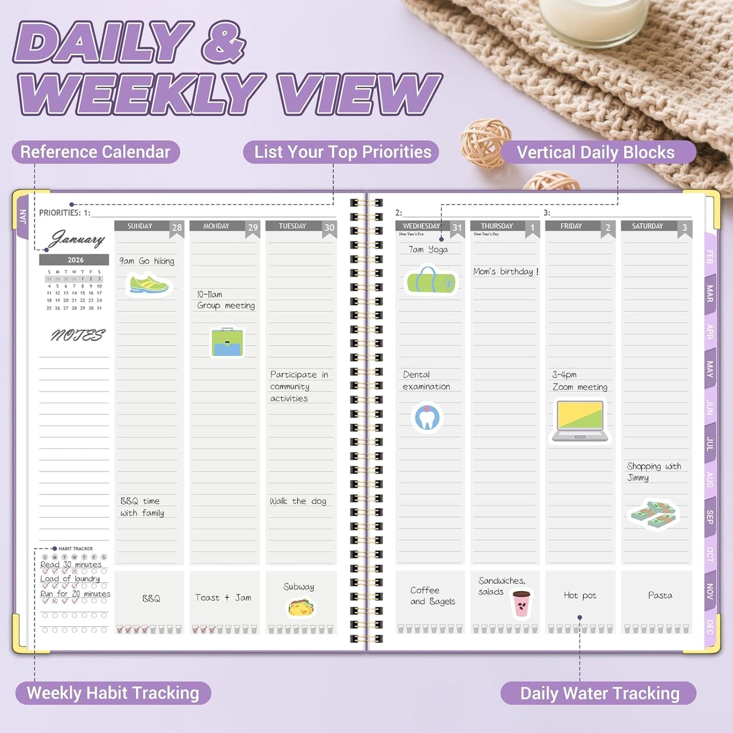 Academic Planner 2026 (8.5" x 11") - Weekly & Monthly Planner (Jan. 2026 - Dec. 2026), Column View Calendar Organizers, Hardcover Agenda Book with Tabs for Office & School, Purple