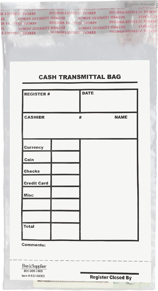 BankSupplies Cash Transmittal Bags Tamper-Evident 6W x 9H Case of 500 Clear Polyurethane with Side-Weld Seams for Currency, Coins, Checks, and Receipts