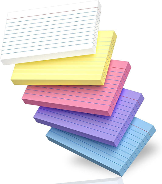 250 Count Index Cards 3x5 Inch Colored Ruled Lined Heavyweight Flash Cards Study Cards with Sturdy Cardstock Durable Flashcards Note Cards for Note Taking, Language Learning, School & Office Supplies