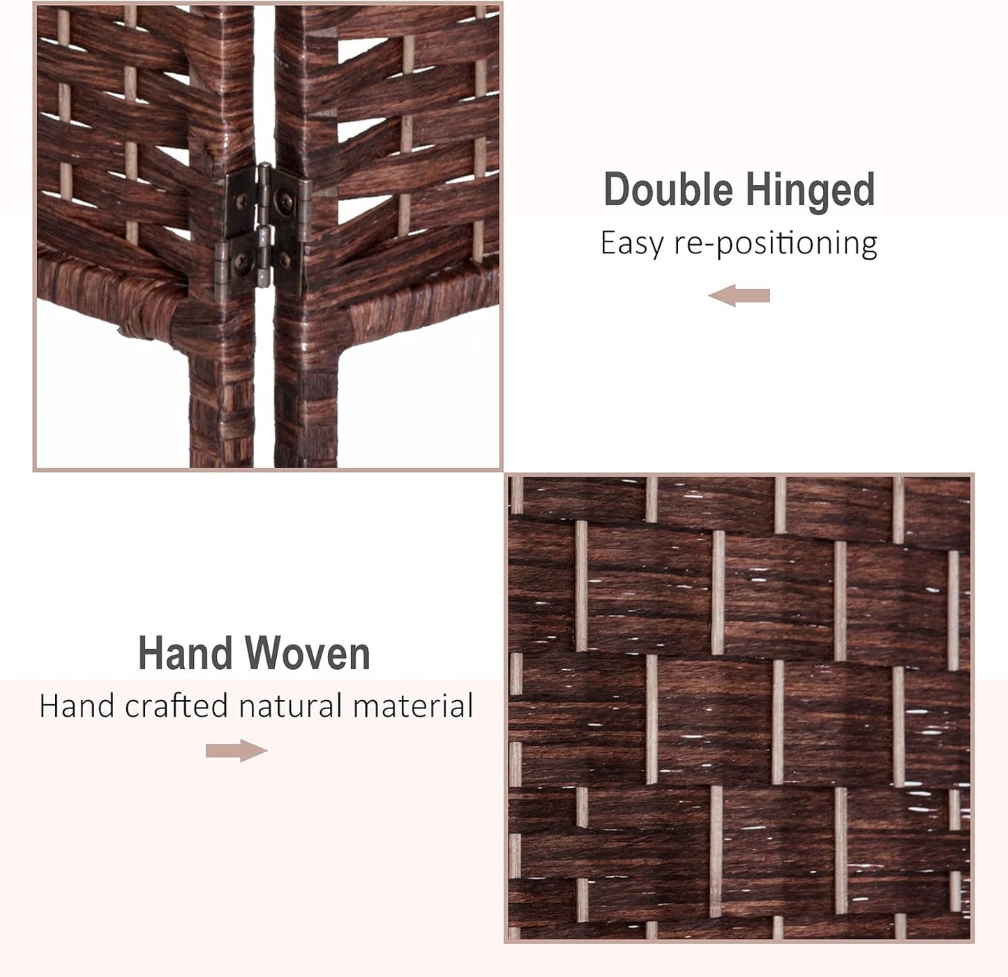 HOMCOM Room Divider 6 Panels Folding Privacy Screen 6FT Tall Portable Wicker Weave Partition Wall Divider for Bedroom Home Office, Brown