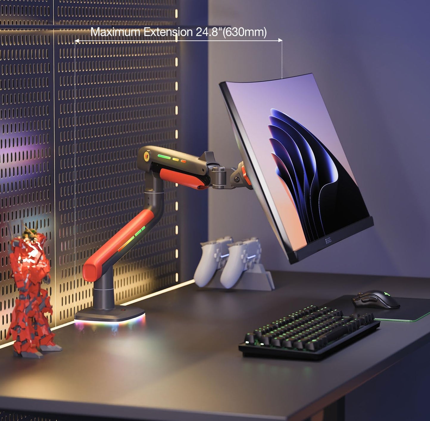 NB Gaming Monitor Arm or for 32 to 60 Inches Screen, Load up to 20 kg, VESA 75/100, RGB-Light, Heavy Duty, Multi Angle Adjustable, Premium Aluminum, Red