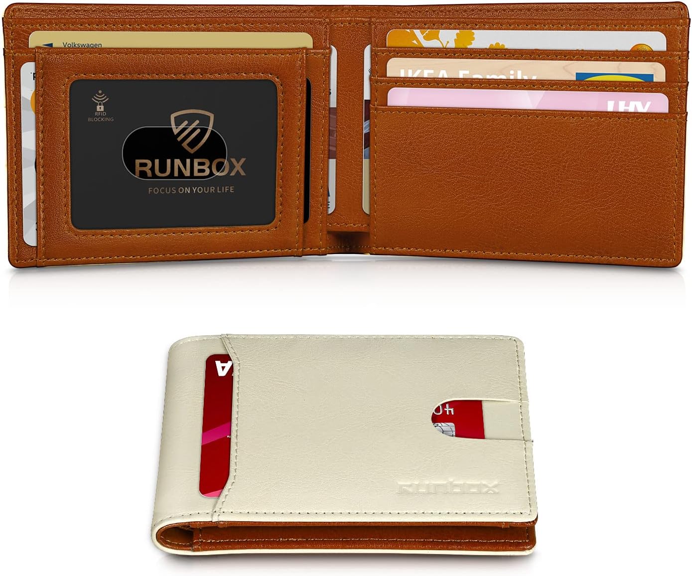 RUNBOX Novelty Wallet for Men Slim 11 Credit Card Holder Slots Leather RFID Blocking Small Thin Men's Wallet Bifold Minimalist Front Pocket Large Capacity Gift Box
