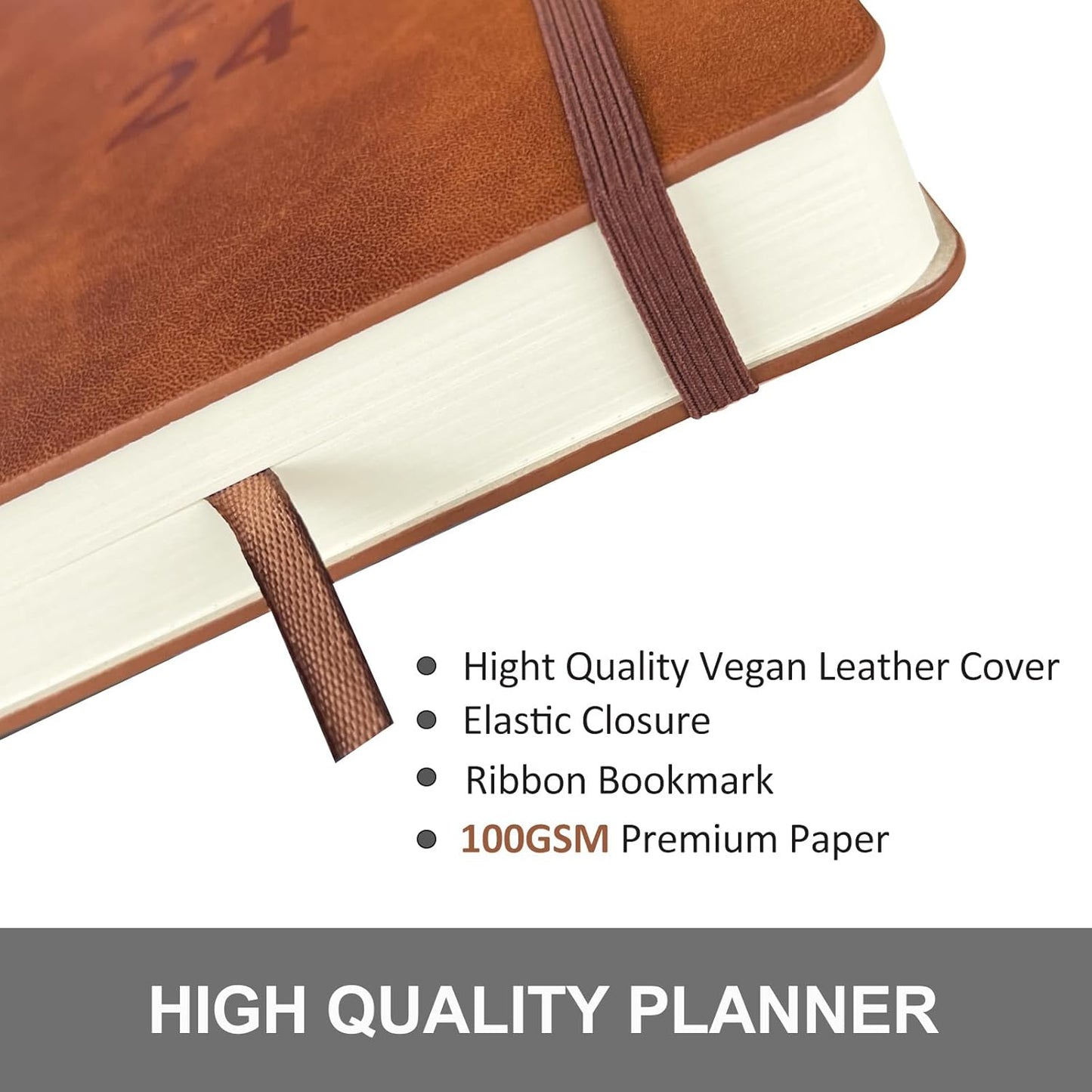Daily Planner 2025-2026, Academic Planner 2025-2026 Weekly and Monthly Planner, Calendar Book with Hourly Schedule 8.5"x5.8", July 2025 to June 2026, Faux Leather Cover (Brown)