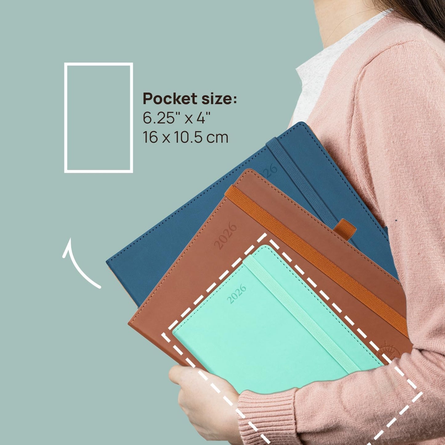 POPRUN Pocket Monthly Planner 2025-2026 (Pocket- 4''x 6.25''Soft Leather Cover) - 18 Month Calendar Book for Purse (Jul.2025-Dec.2026), 100 GSM Thick Paper - Burgundy