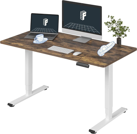 FLEXISPOT E6 Essential 3 Stages Dual Motor Electric Standing Desk 55x28 Inch Whole-Piece Board Height Adjustable Electric Sit Stand Desk(White Frame + Special Walnut Desktop, 2 Packages)